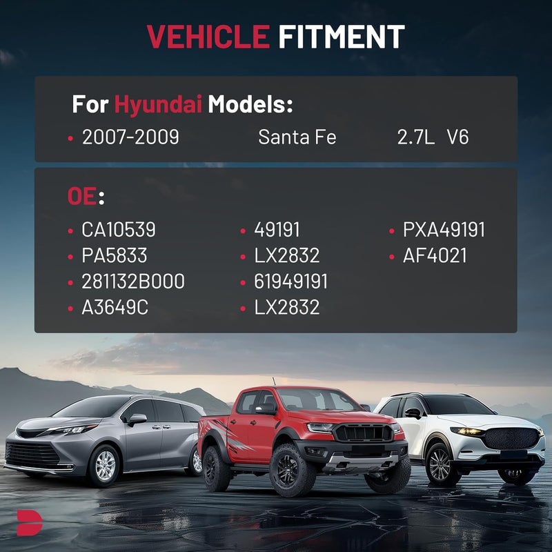 BDFHYK Engine Air Filter CA10539 Car Air Filter Compatible with Hyundai Santa Fe 2007 2008 2009, V6 2.7L, Replace# 61949191 - Image 3